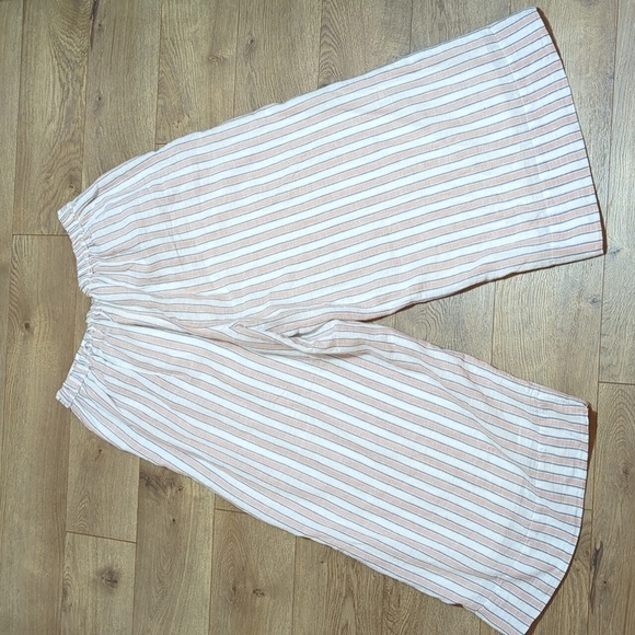 AE high waisted side buttons cullotes linen blend striped pants lined XL - Picture 8 of 10